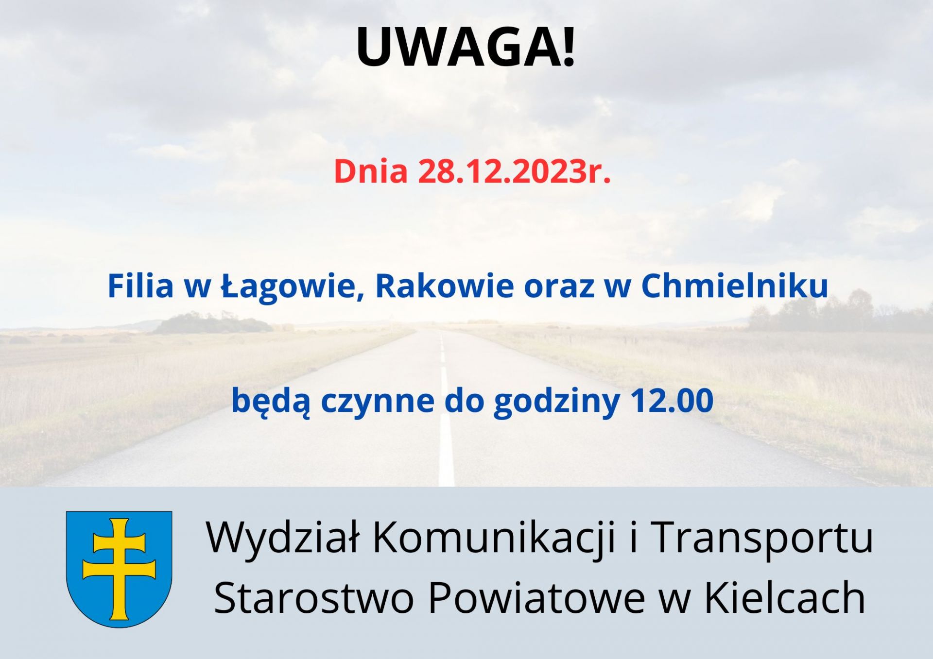 23 grudnia filie w Łagowie, Rakowie oraz Chmielniku czynne do 12.00